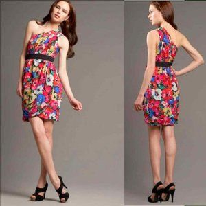 Shoshanna floral silk one shoulder cocktail dress - size 4